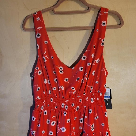 City Studio Coral Pink Floral Tie Back Dress Women Size XL NWT - Picture 3 of 11